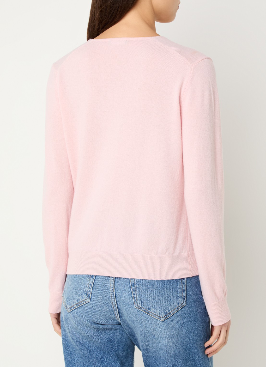 Benetton Fijngebreide pullover van scheerwol met V-hals - achterkant 3 zalmroze