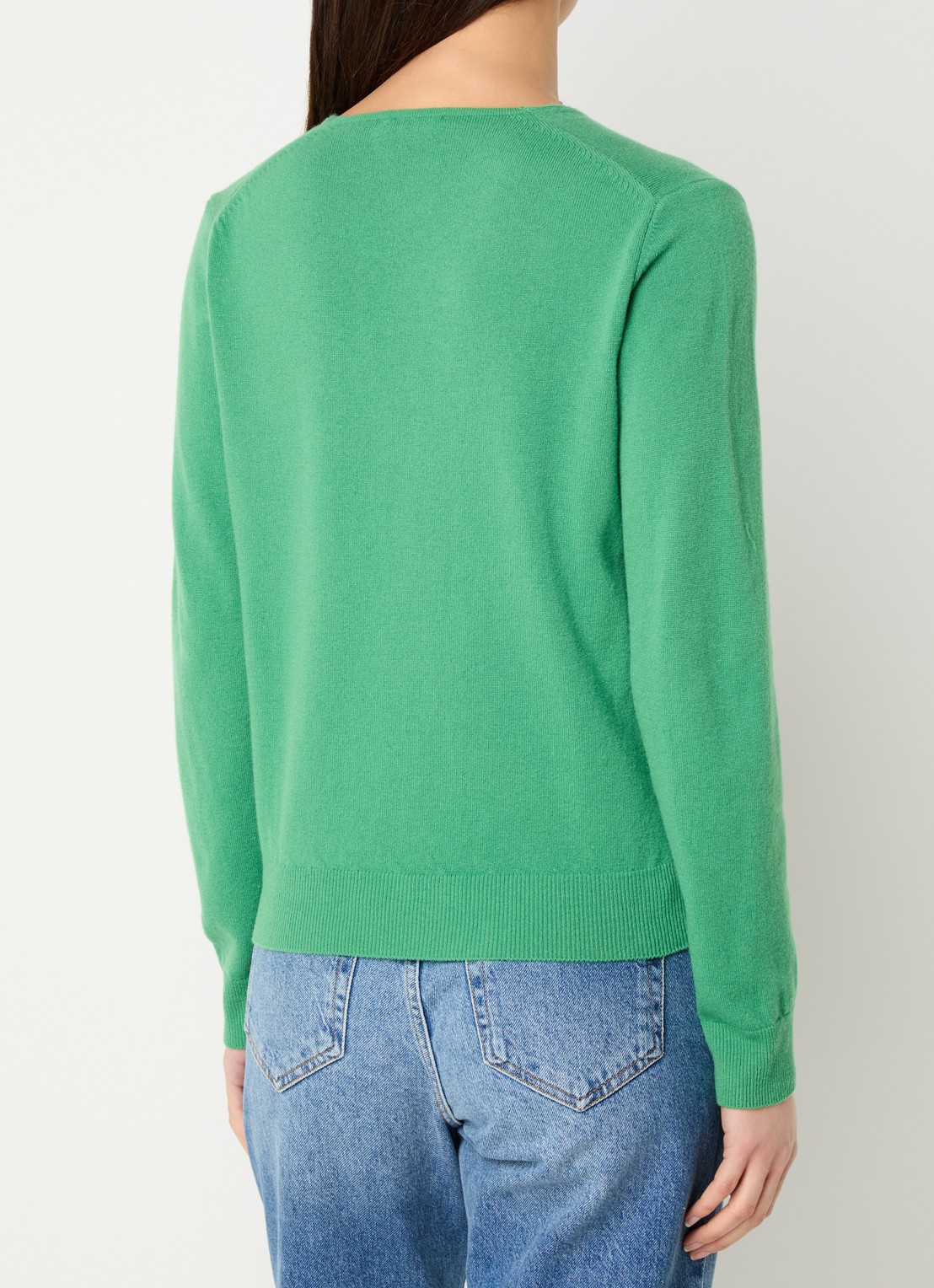 Benetton Fijngebreide pullover van scheerwol met V-hals - achterkant 4 groen