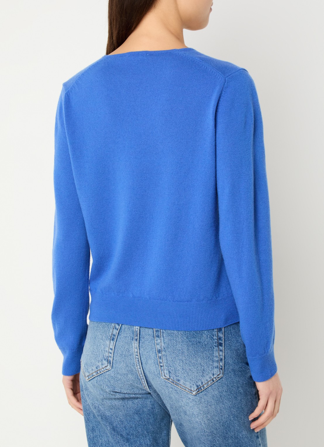 Benetton Fijngebreide pullover van scheerwol met V-hals - achterkant blauw