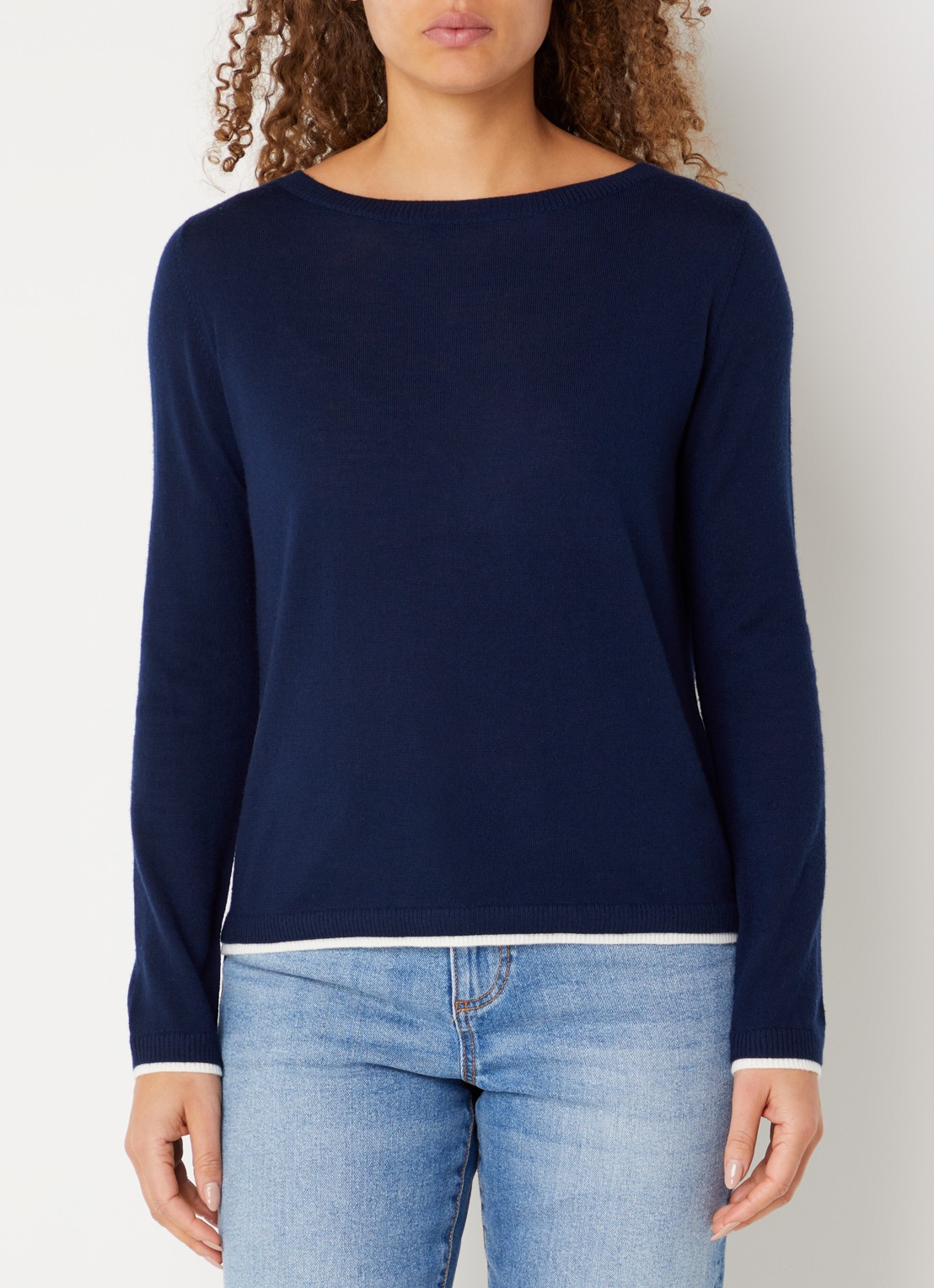 Benetton Fijngebreide pullover van scheerwol - detail 4 donkerblauw