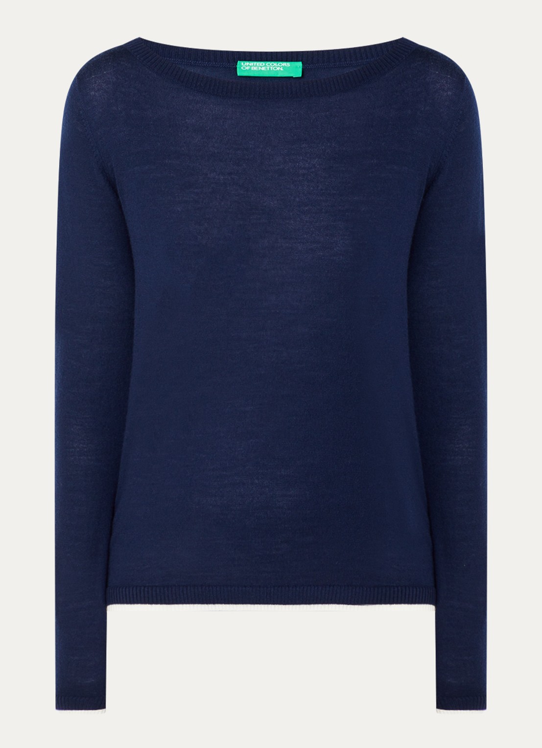 Benetton Fijngebreide pullover van scheerwol - voorkant 2 donkerblauw