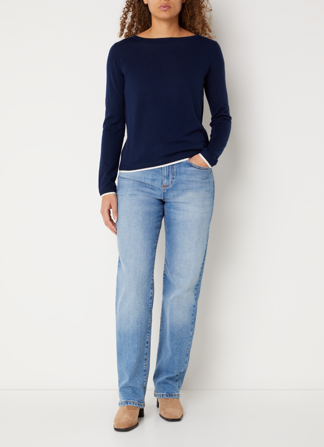 Benetton Fijngebreide pullover van scheerwol - voorkant 3 donkerblauw