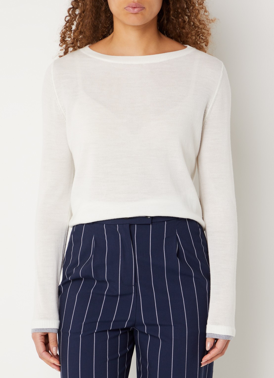 Benetton Fijngebreide pullover van scheerwol - detail creme