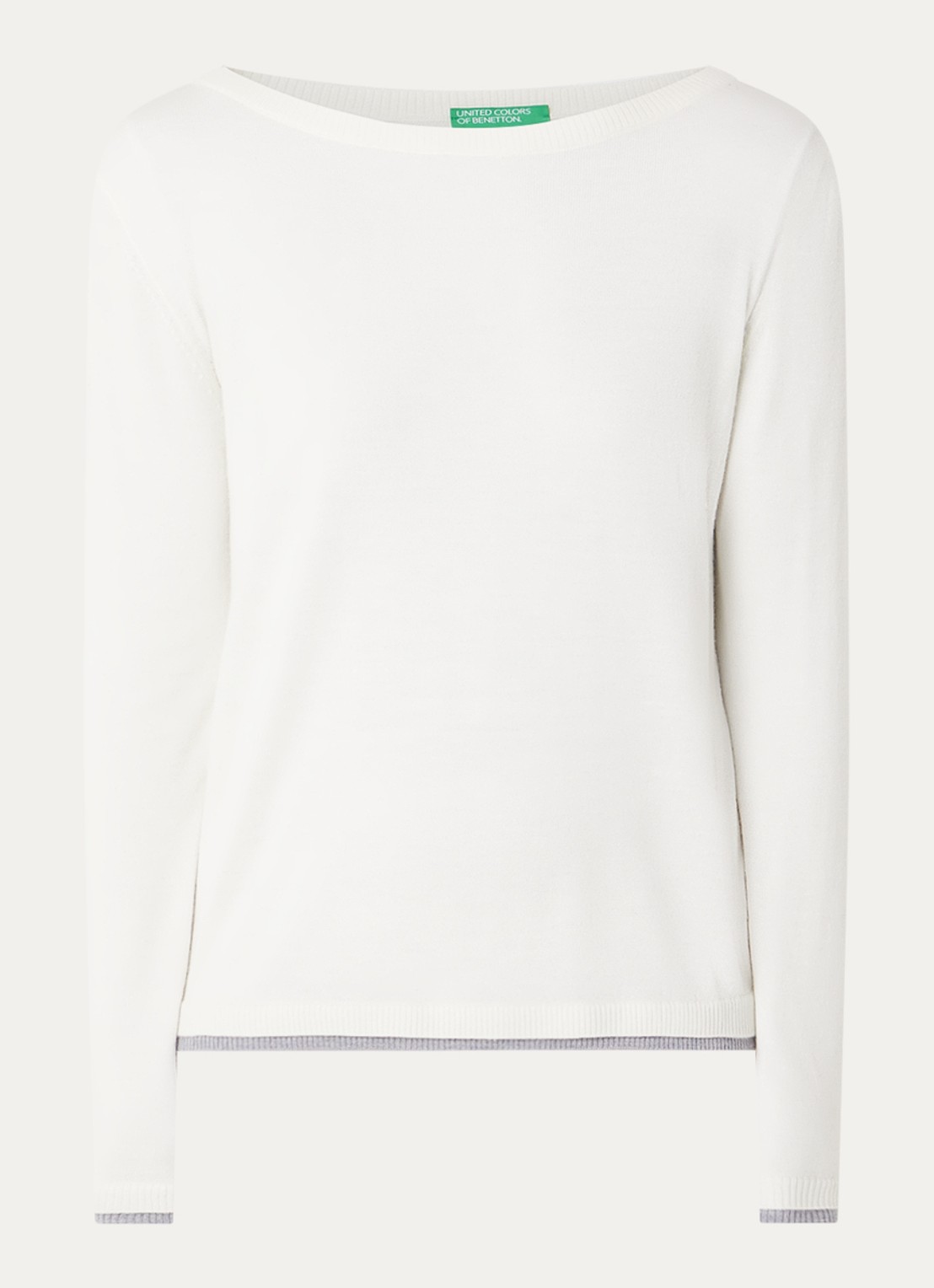 Benetton Fijngebreide pullover van scheerwol - voorkant 3 creme