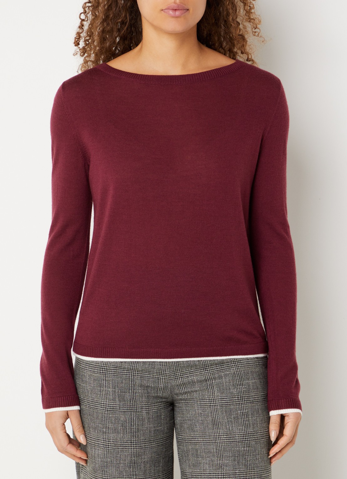 Benetton Fijngebreide pullover van scheerwol - detail 4 bordeauxrood