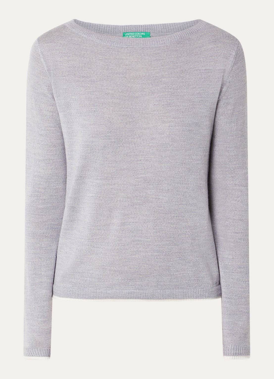 Benetton Fijngebreide pullover van scheerwol - voorkant 2 lichtgrijs