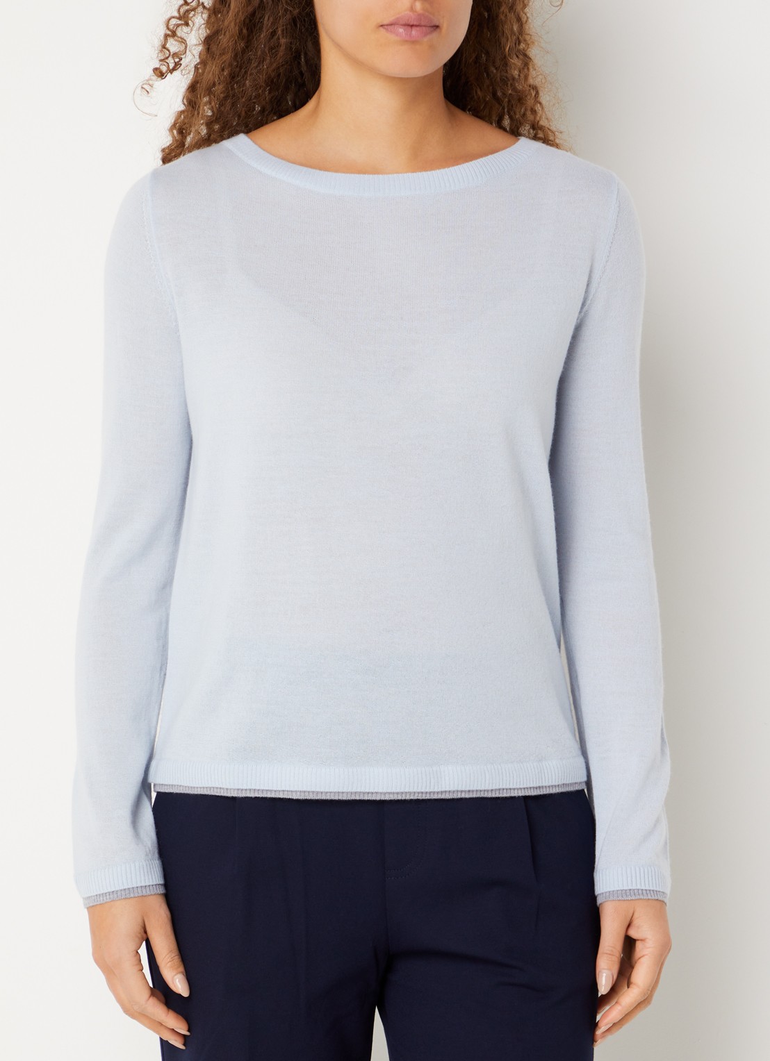 Benetton Fijngebreide pullover van scheerwol - detail 3 lichtblauw
