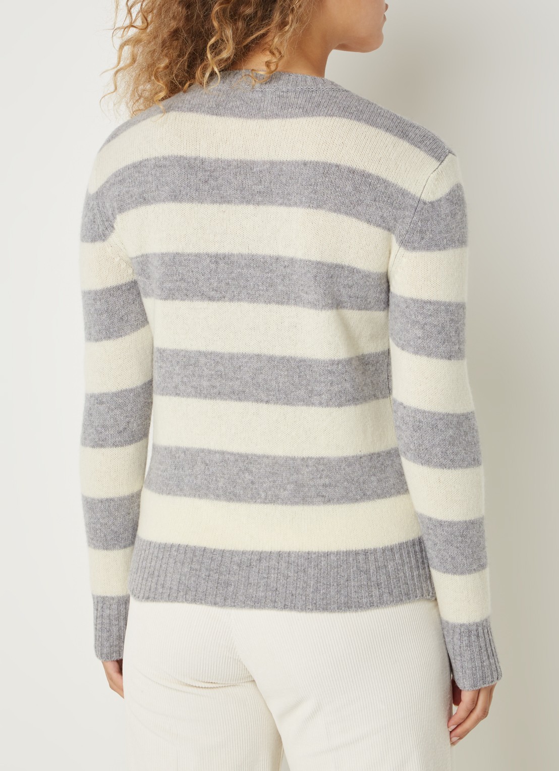 Benetton Fijngebreide pullover van wol met streepprint - achterkant 5 lichtgrijs