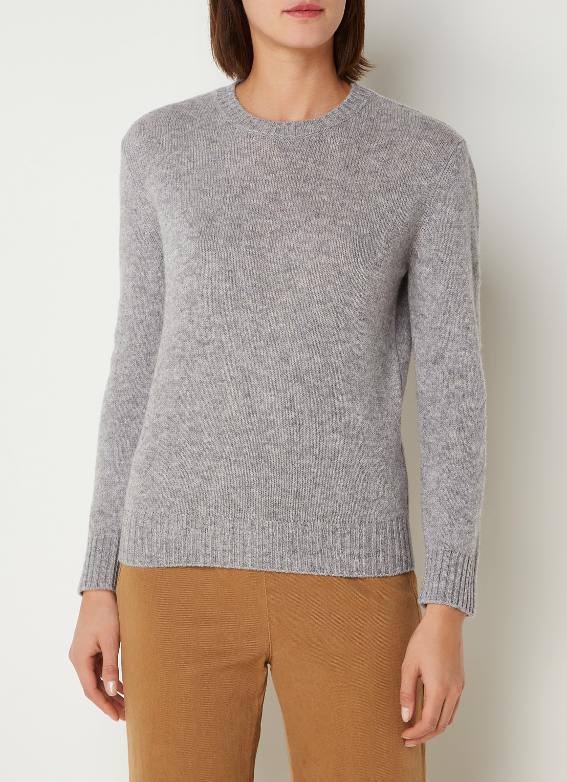 Benetton Fijngebreide pullover van wol - detail 4 lichtgrijs