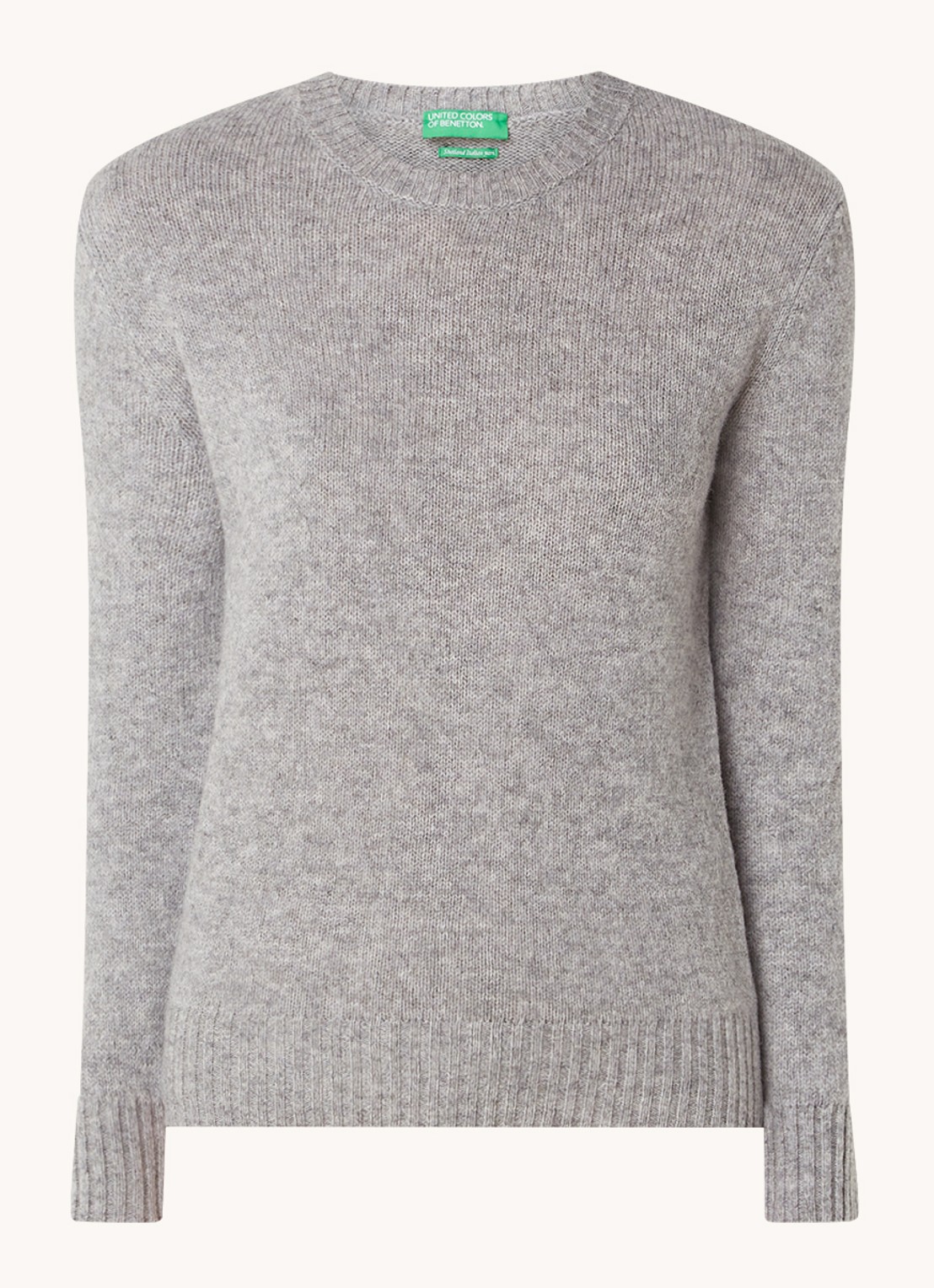 Benetton Fijngebreide pullover van wol - voorkant lichtgrijs