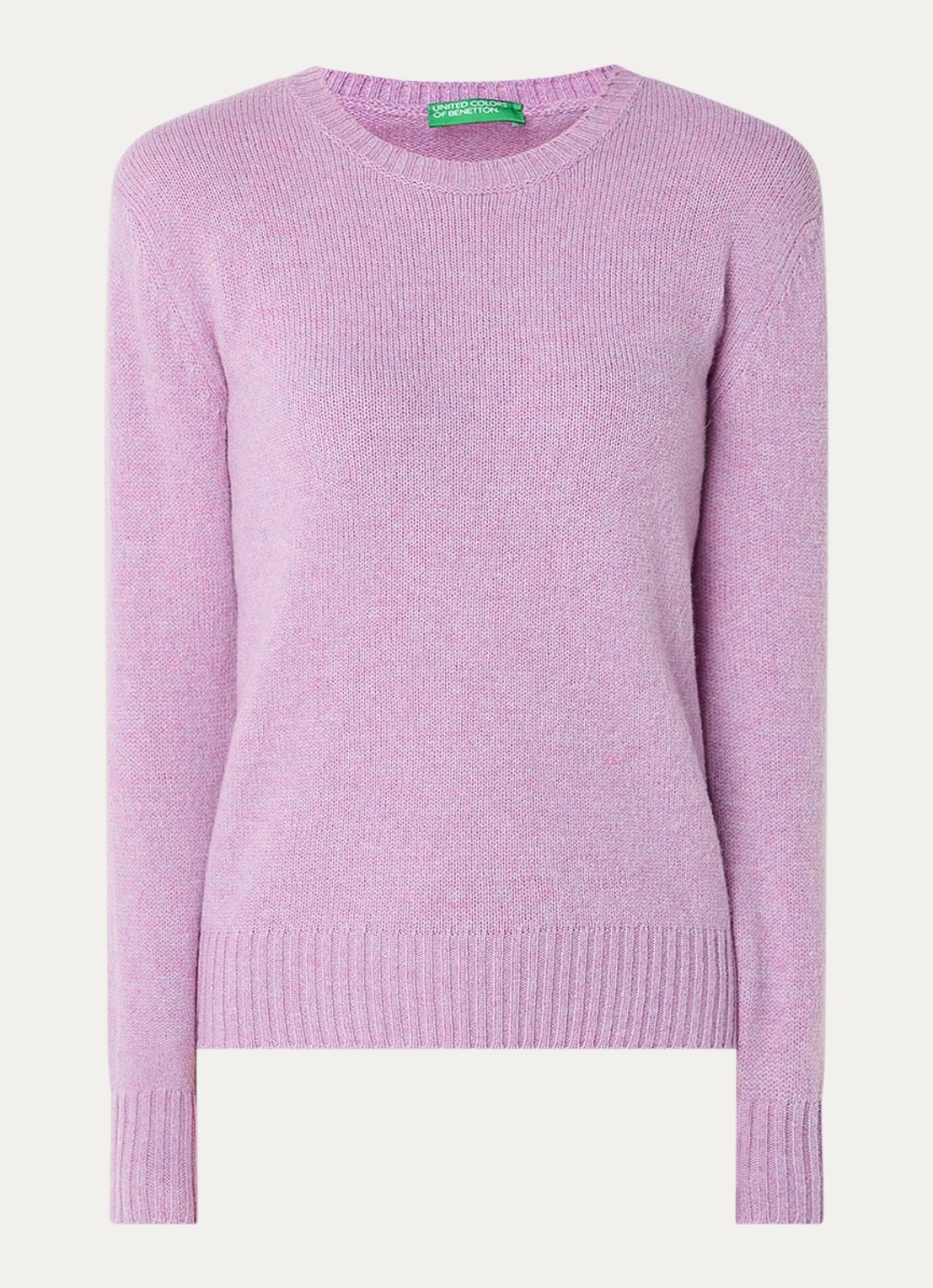 Benetton Fijngebreide pullover van wol - voorkant lila