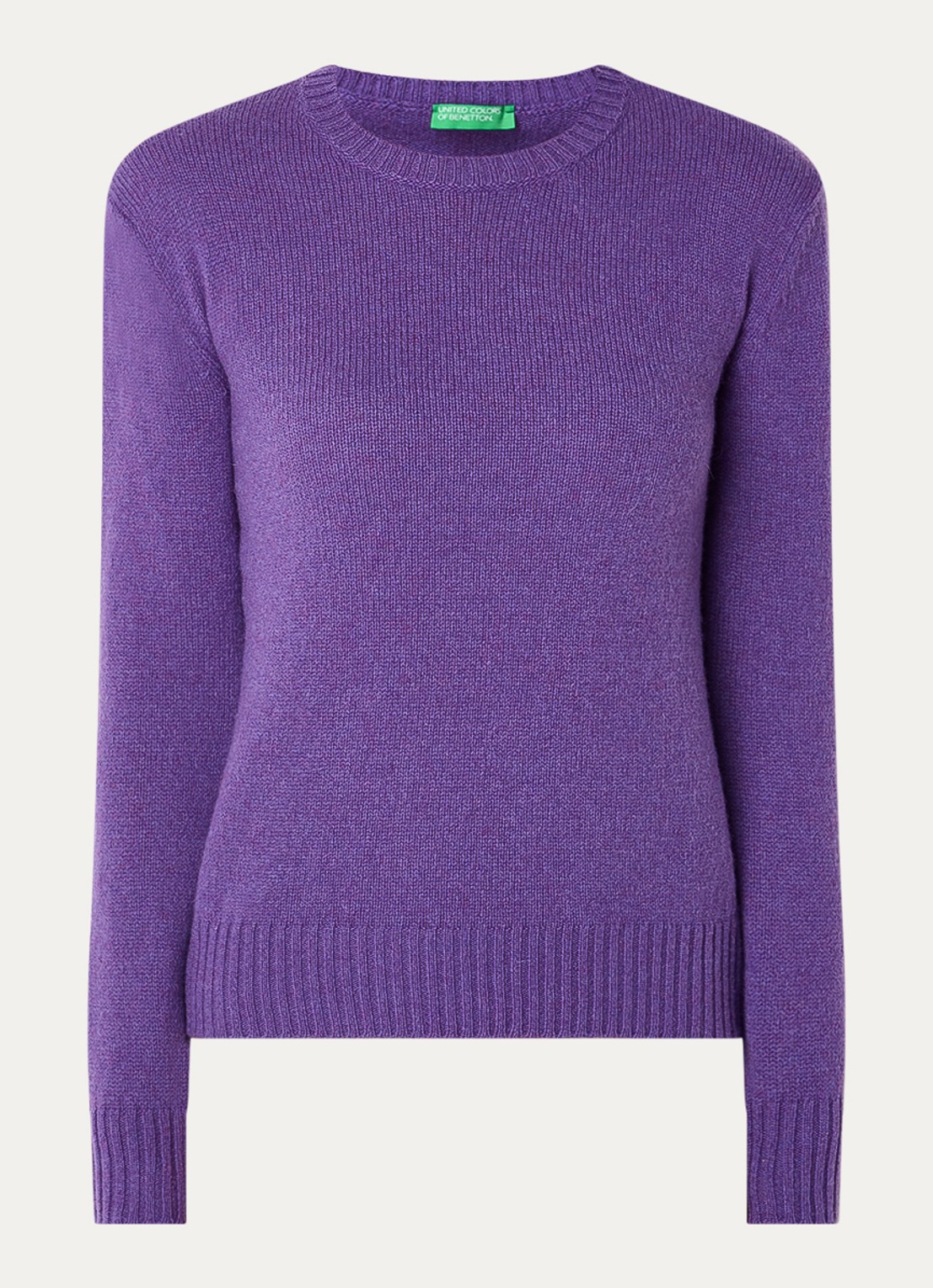 Benetton Fijngebreide pullover van wol - voorkant paars