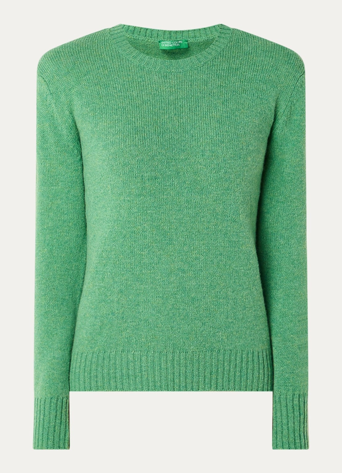Benetton Fijngebreide pullover van wol - voorkant groen