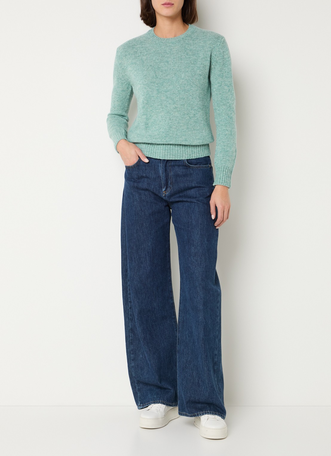 Benetton Fijngebreide pullover van wol - voorkant 3 mint