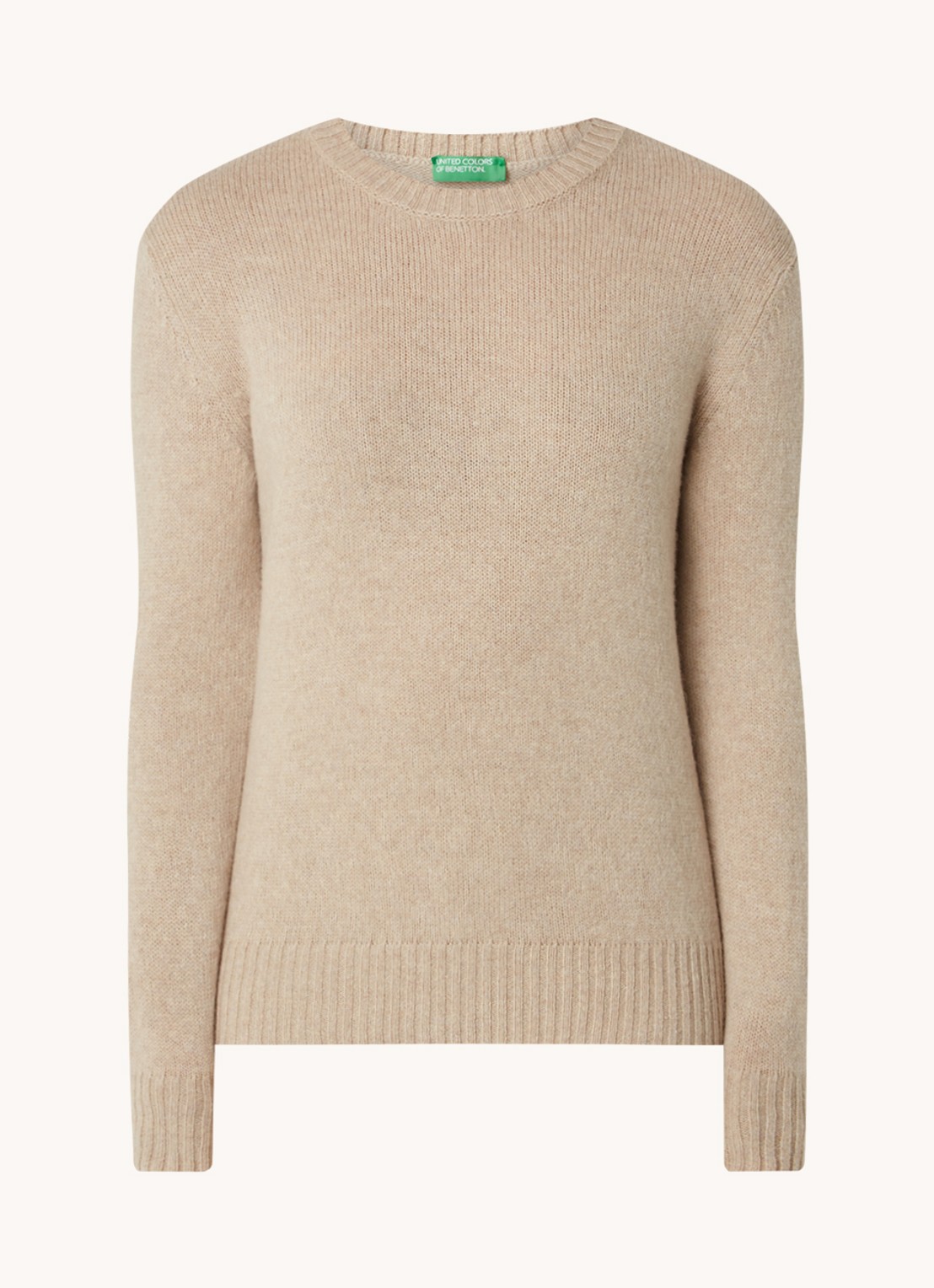Benetton Fijngebreide pullover van wol - voorkant 2 camel