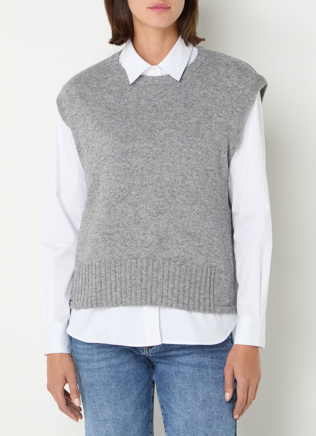 Benetton Fijngebreide spencer in wolblend met stretch - detail 2 grijs