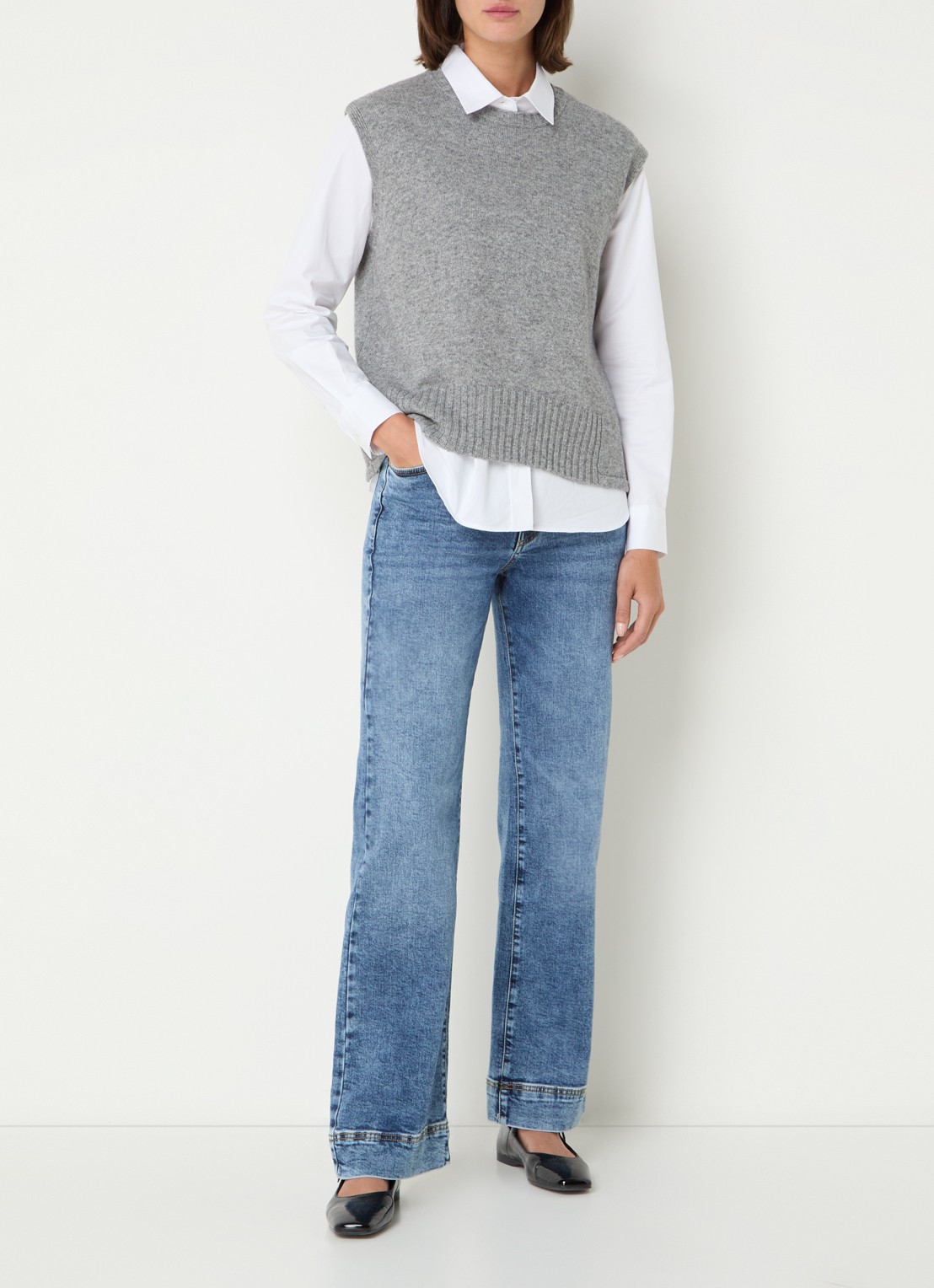 Benetton Fijngebreide spencer in wolblend met stretch - voorkant 4 grijs