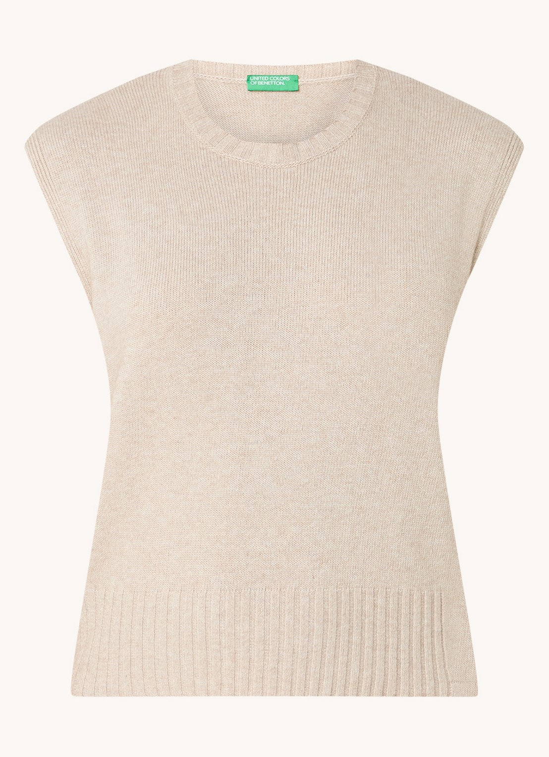 Benetton Fijngebreide spencer in wolblend met stretch - voorkant 2 zand