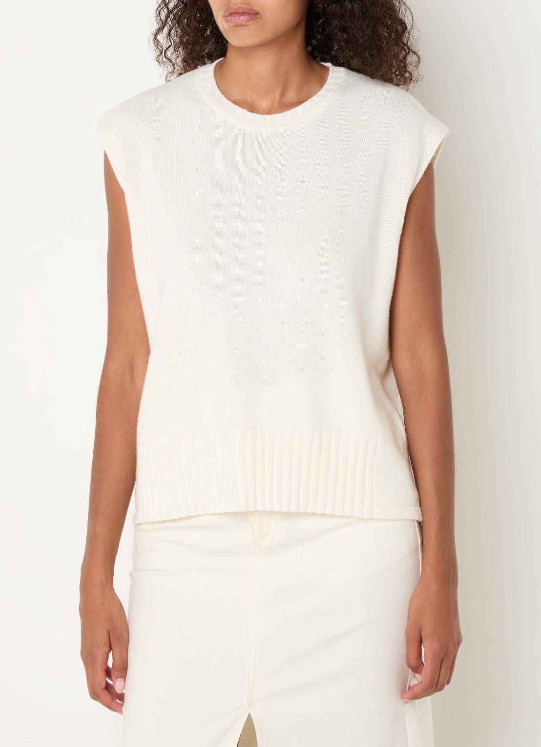 Benetton Fijngebreide spencer in wolblend met stretch - detail 4 gebroken wit