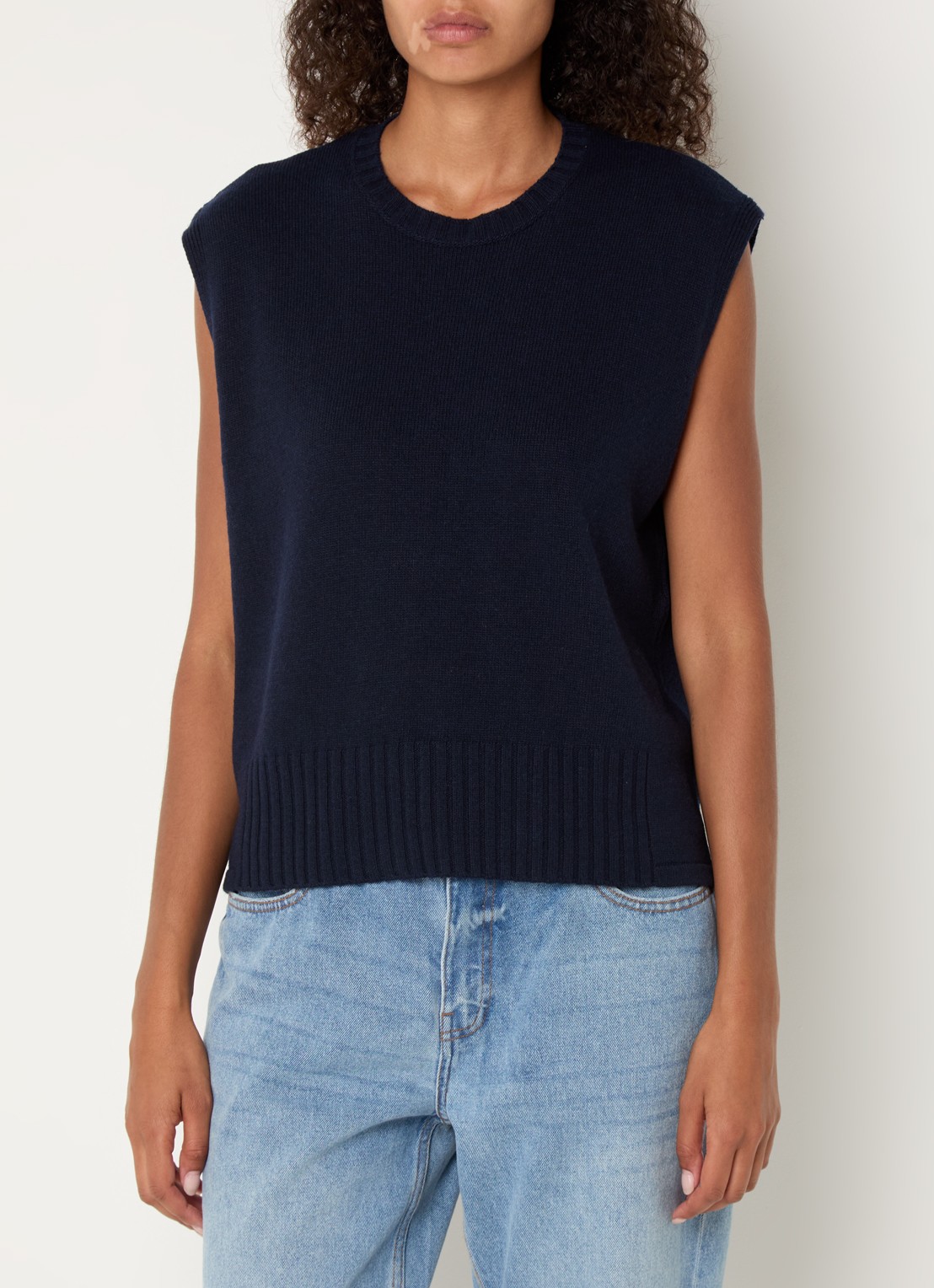Benetton Fijngebreide spencer in wolblend met stretch - detail donkerblauw
