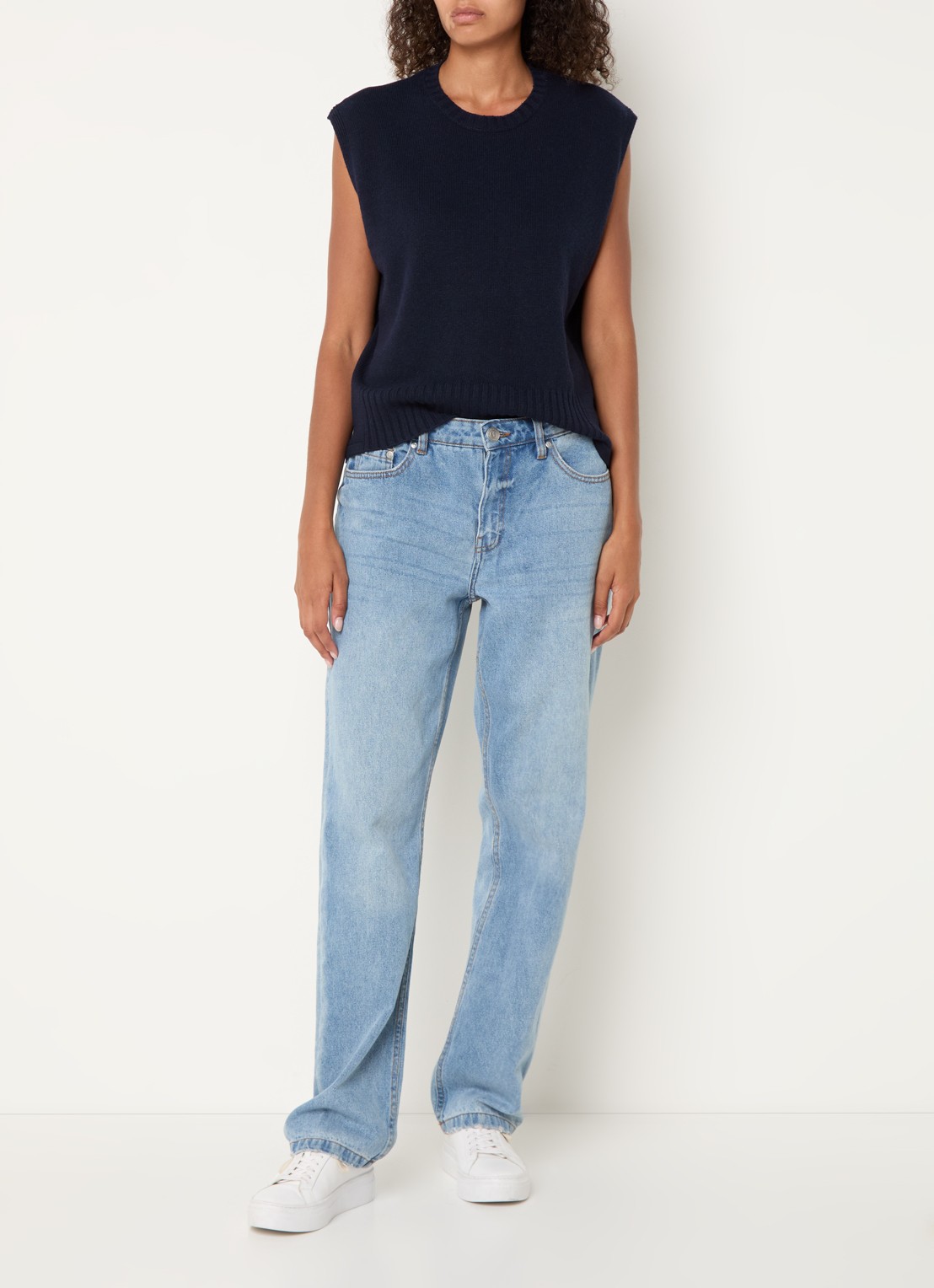 Benetton Fijngebreide spencer in wolblend met stretch - voorkant 3 donkerblauw