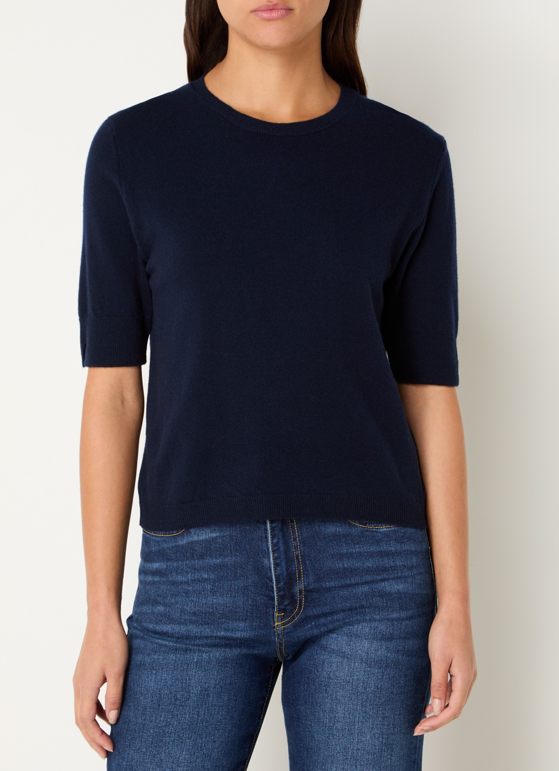 Benetton Fijngebreide top van scheerwol - detail 4 donkerblauw