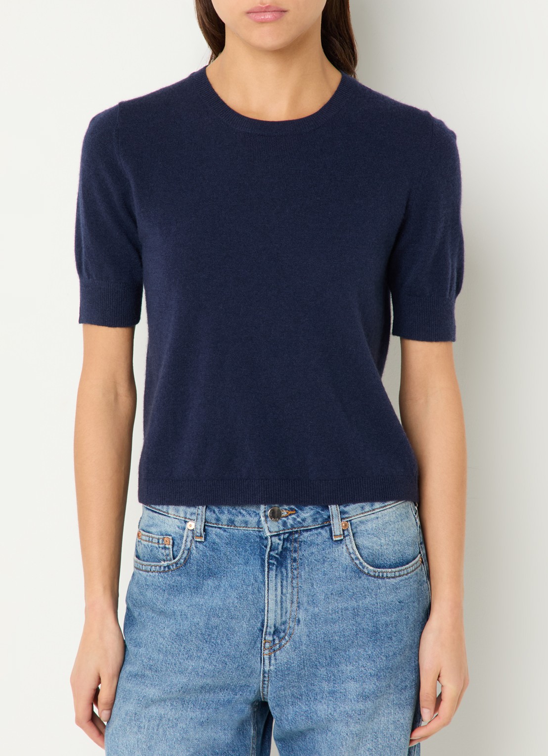 Benetton Fijngebreide top van scheerwol - detail 4 donkerblauw