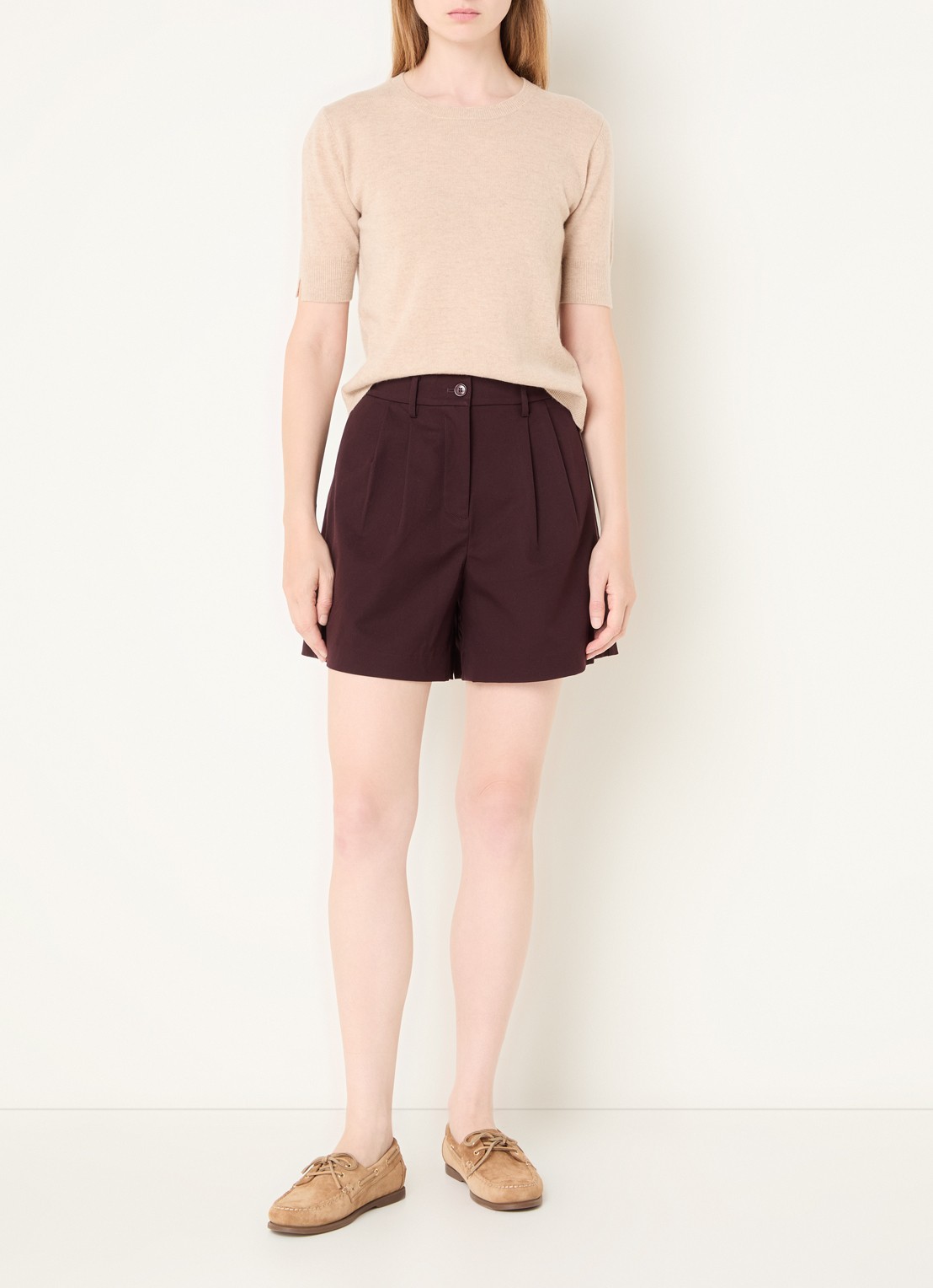 Benetton Fijngebreide top van scheerwol - voorkant 4 beige