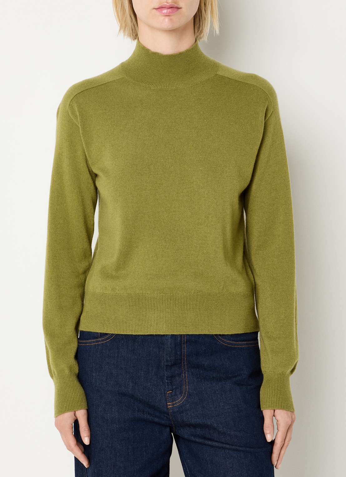 Benetton Fijngebreide trui in kasjmier wolblend met opstaande kraag - detail 4 mosgroen