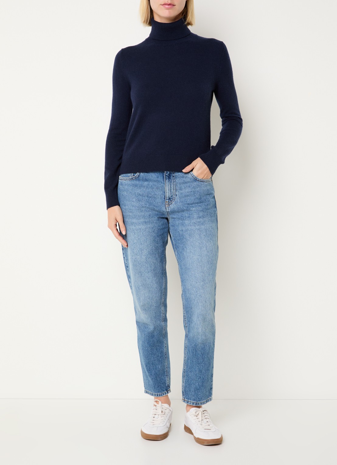 Benetton Fijngebreide trui van kasjmier met col - voorkant 3 royalblauw