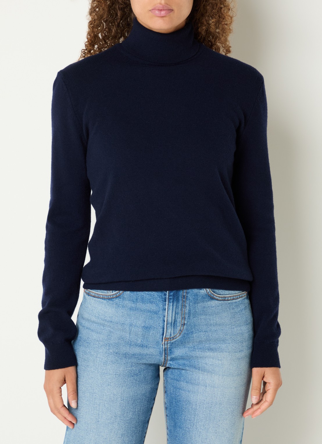 Benetton Fijngebreide trui van scheerwol met col - detail donkerblauw
