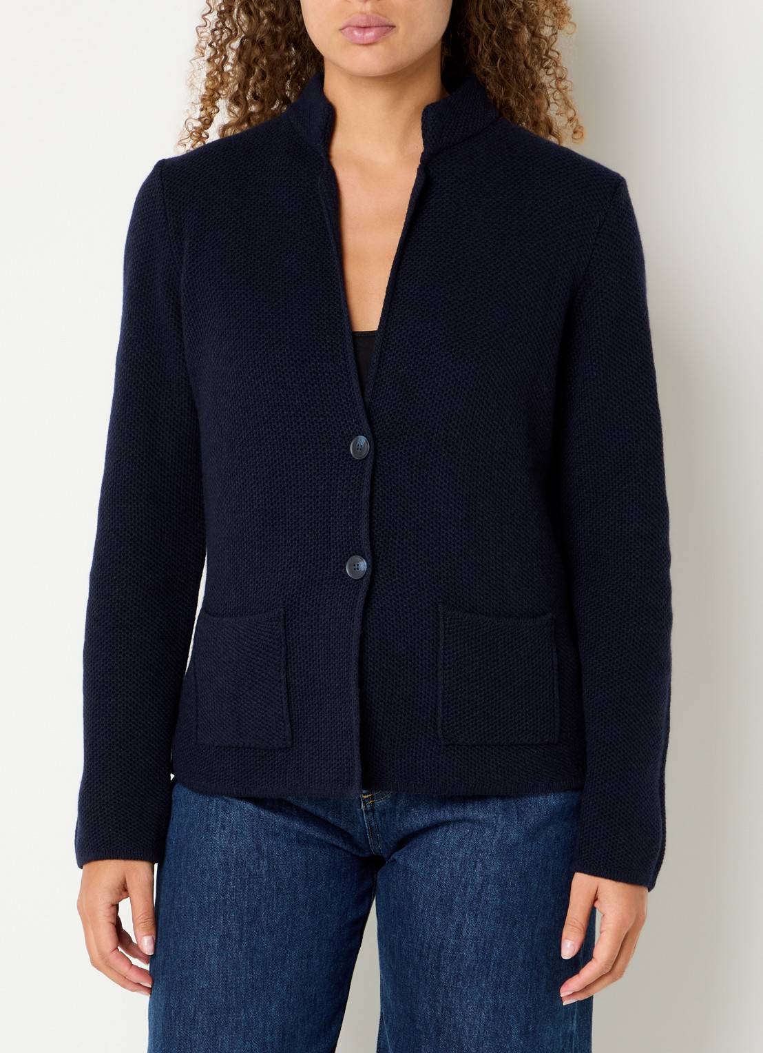 Benetton Gebreid vest in kasjmierblend met zakken - detail 6 donkerblauw