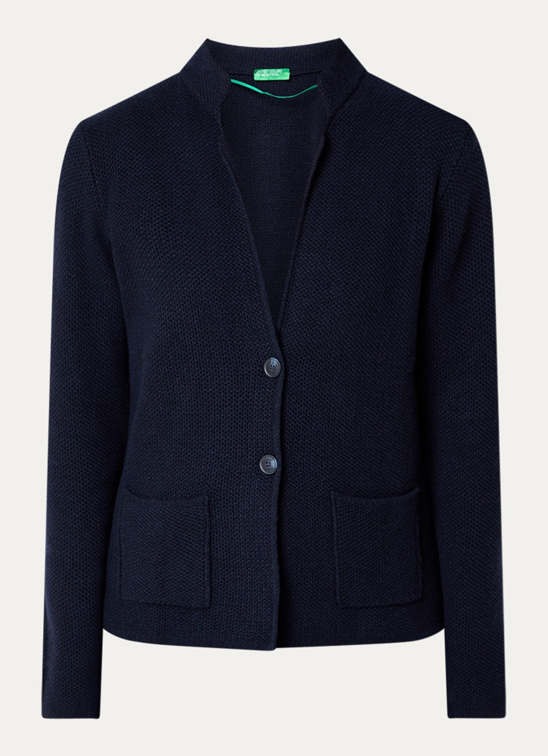 Benetton Gebreid vest in kasjmierblend met zakken - voorkant donkerblauw