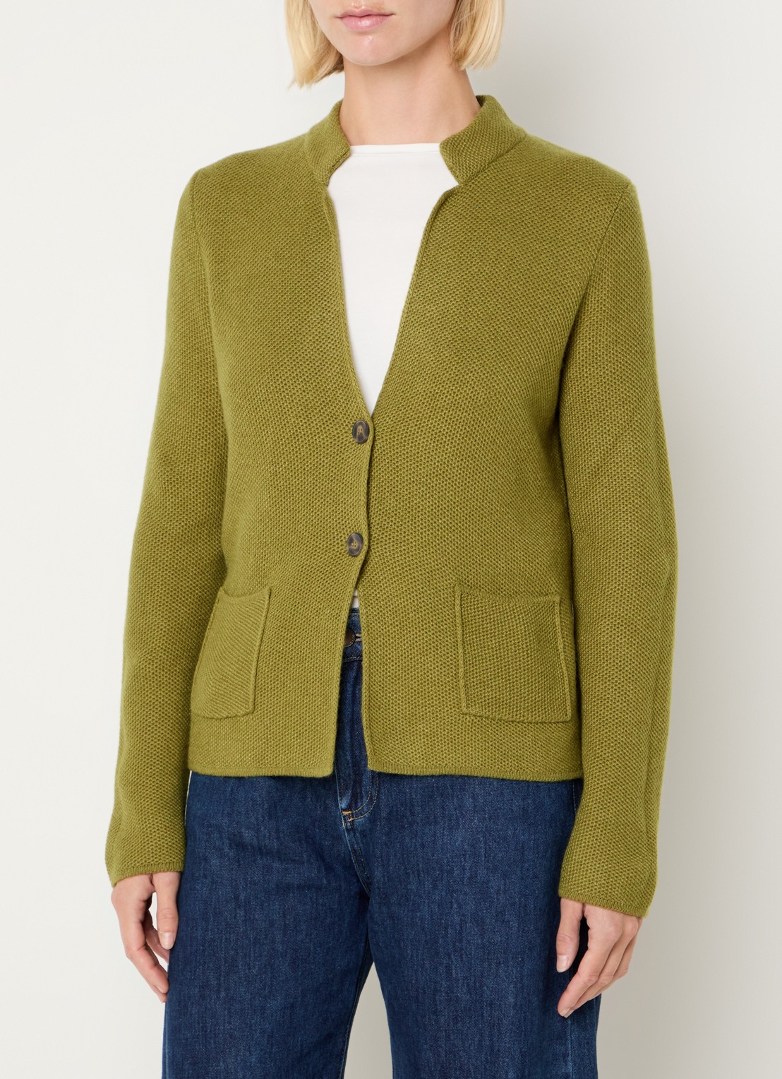 Benetton Gebreid vest in kasjmierblend met zakken - detail 2 mosgroen