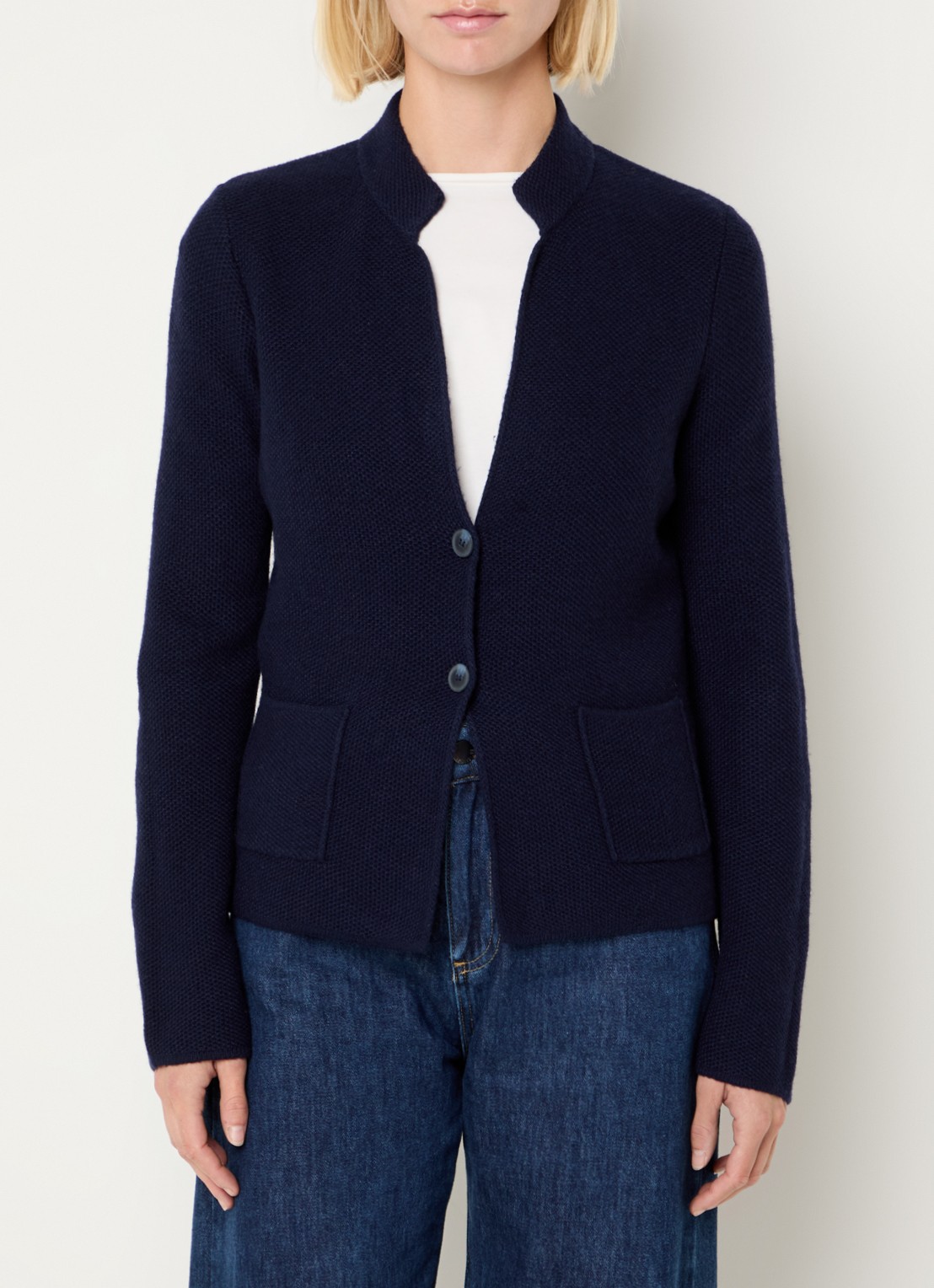 Benetton Gebreid vest in kasjmierblend met zakken - detail 7 donkerblauw