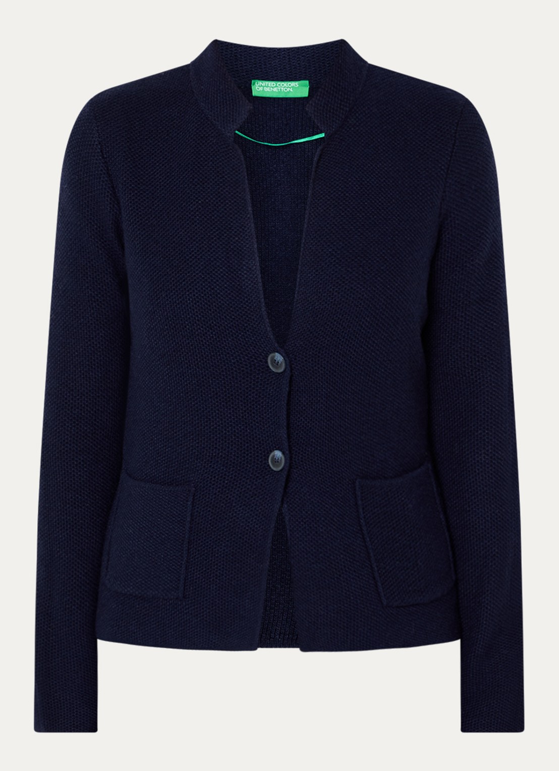 Benetton Gebreid vest in kasjmierblend met zakken - voorkant 3 donkerblauw