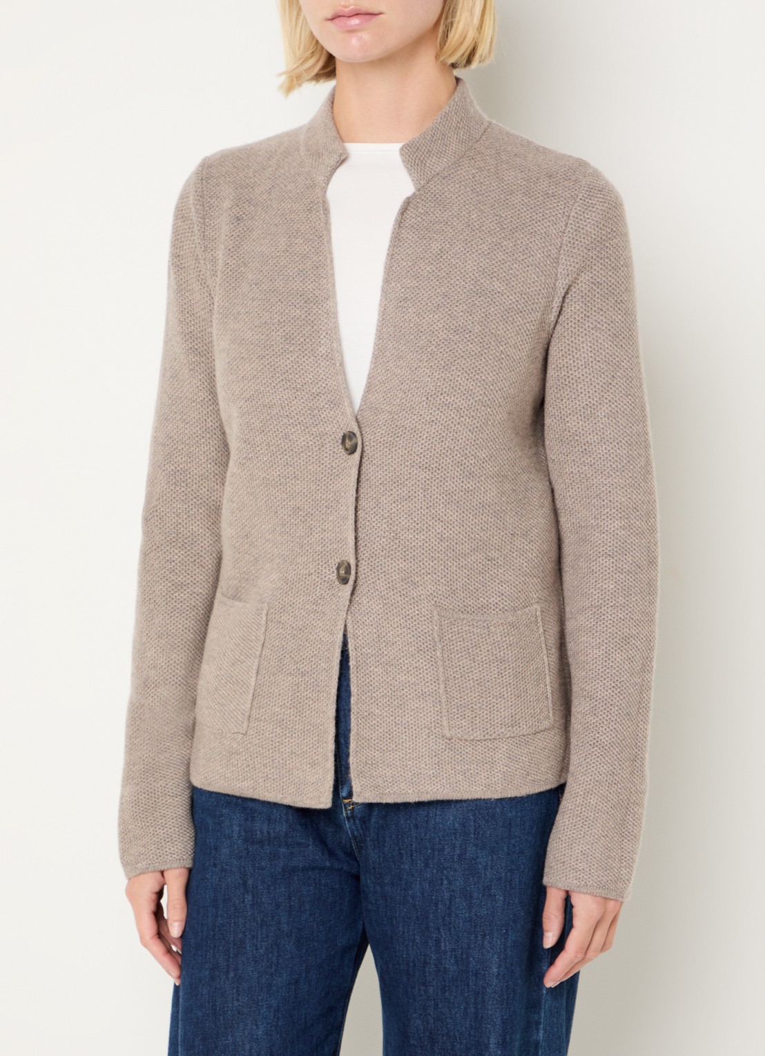 Benetton Gebreid vest in kasjmierblend met zakken - detail 4 khaki