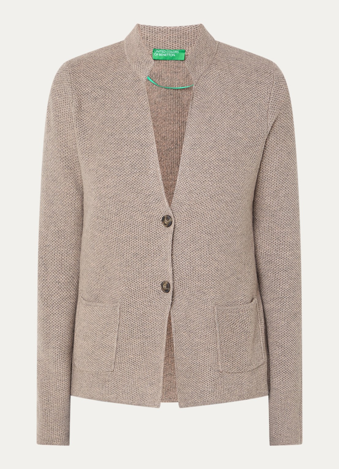Benetton Gebreid vest in kasjmierblend met zakken - voorkant 2 khaki