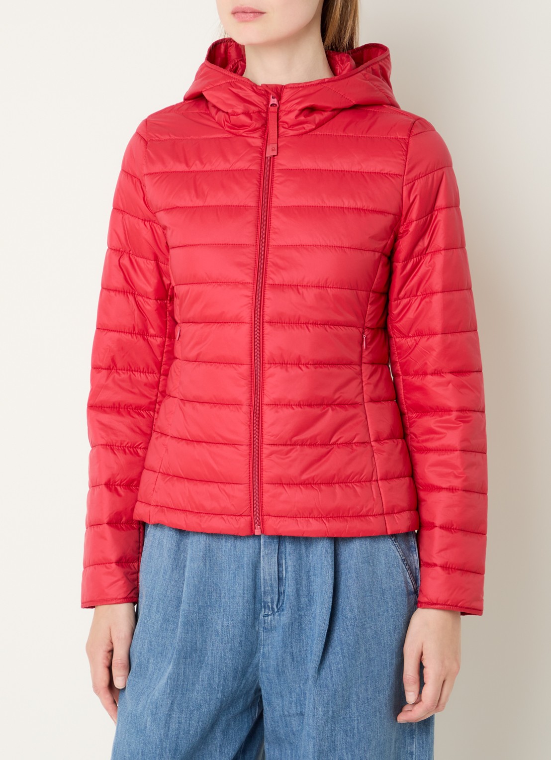 Benetton Gewatteerd jack met waterafstotende coating - detail 4 koraalrood