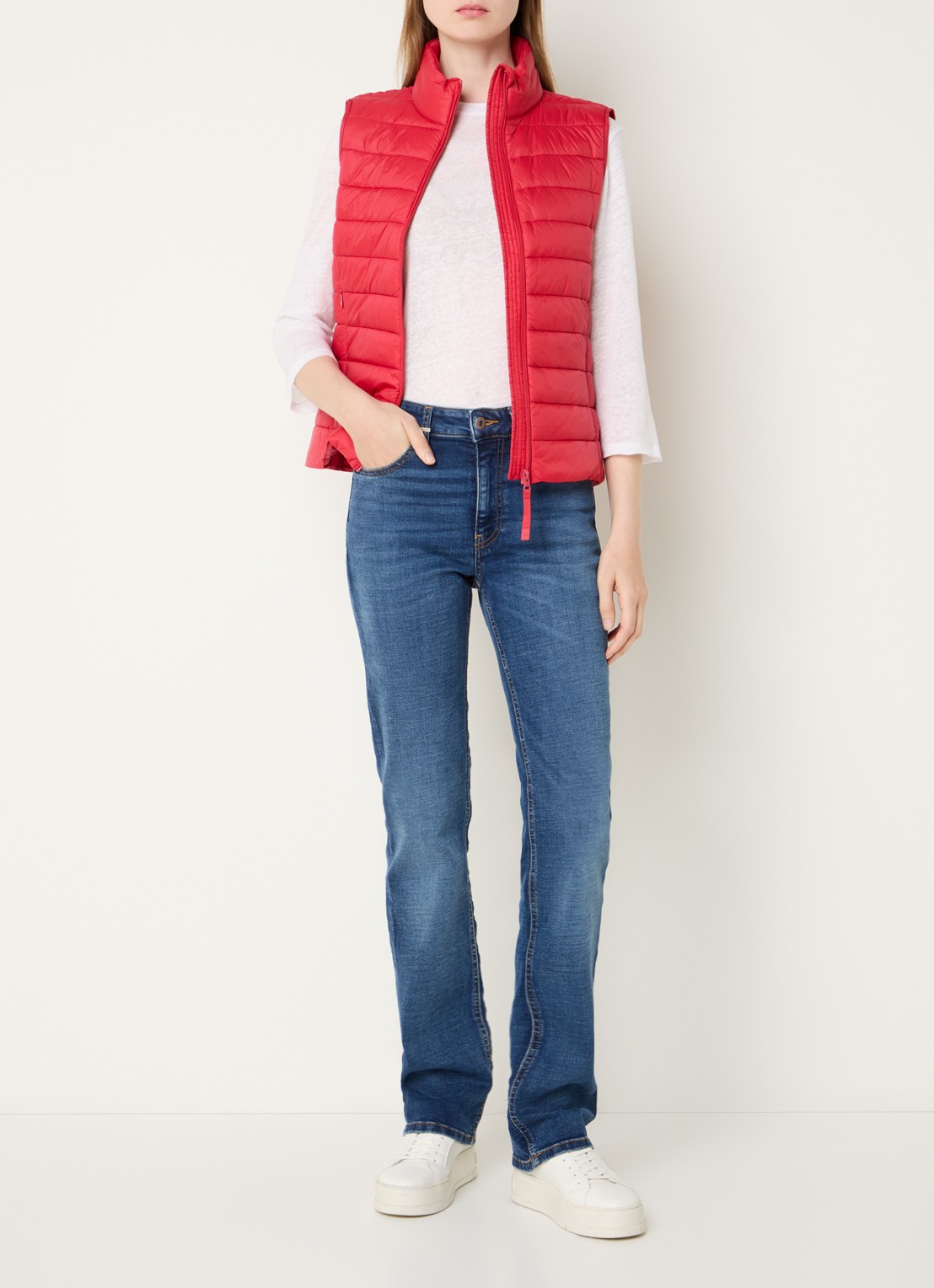 Benetton Gewatteerde bodywarmer met waterafstotende coating - voorkant 3 koraalrood