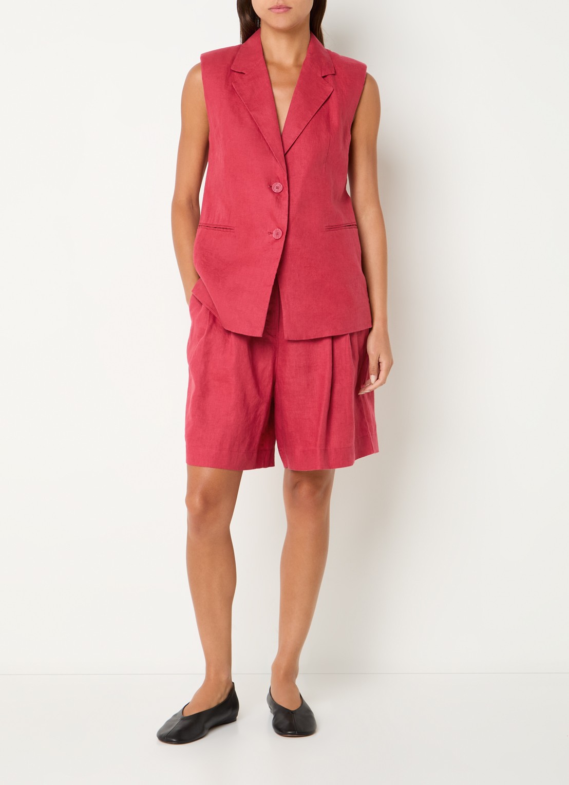 Benetton Gilet van linnen - voorkant 2 kersenrood