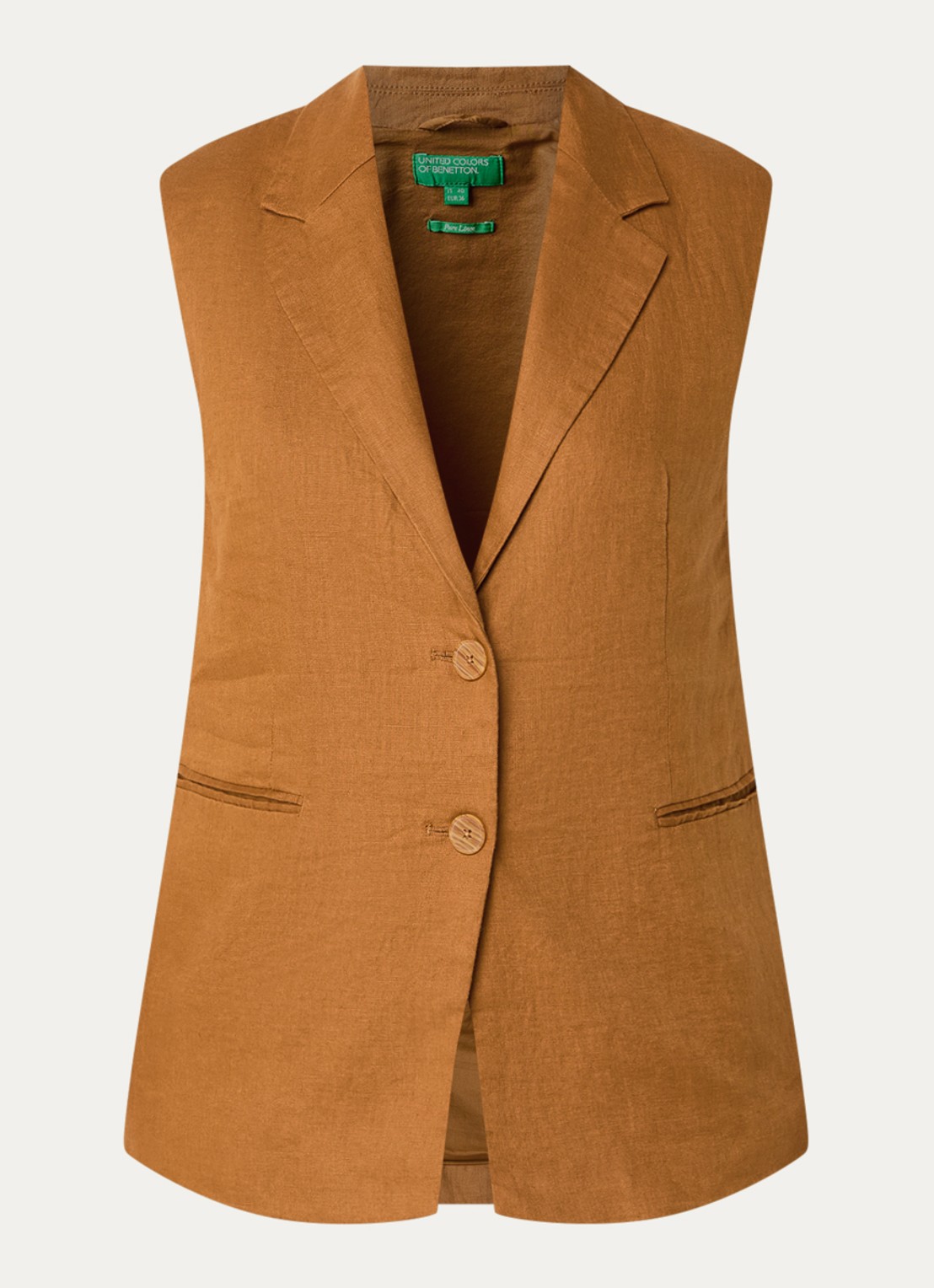 Benetton Gilet van linnen - voorkant 2 camel
