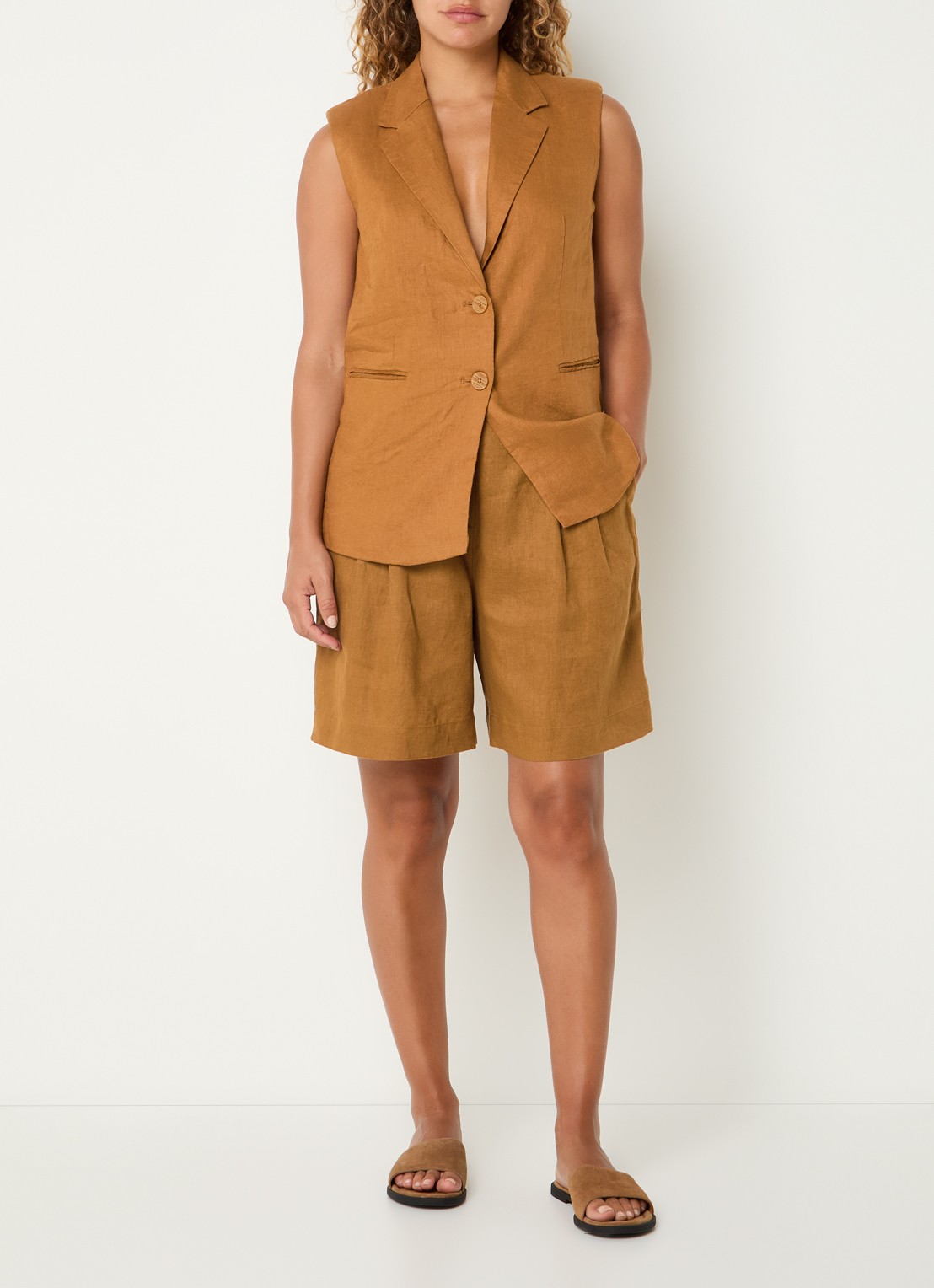 Benetton Gilet van linnen - voorkant 3 camel