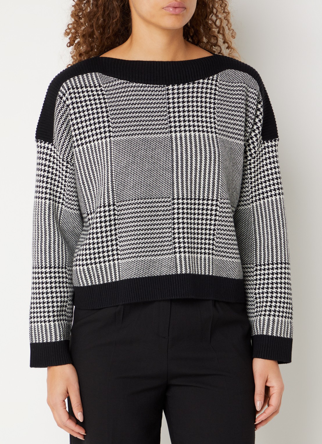 Benetton Grofgebreide trui in wolblend met pied-de-poule dessin  - detail 3 grijs
