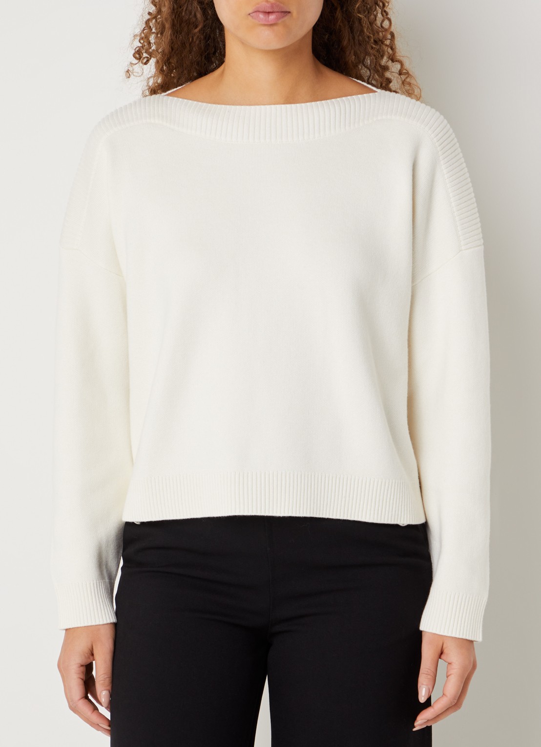 Benetton Grofgebreide trui in wolblend  - detail creme