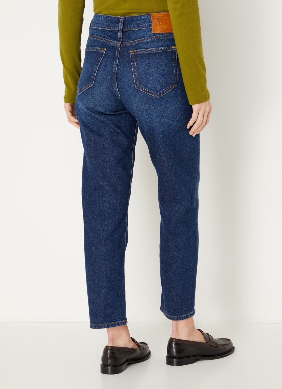 Benetton High waist cropped straight leg jeans met medium wassing - achterkant indigo