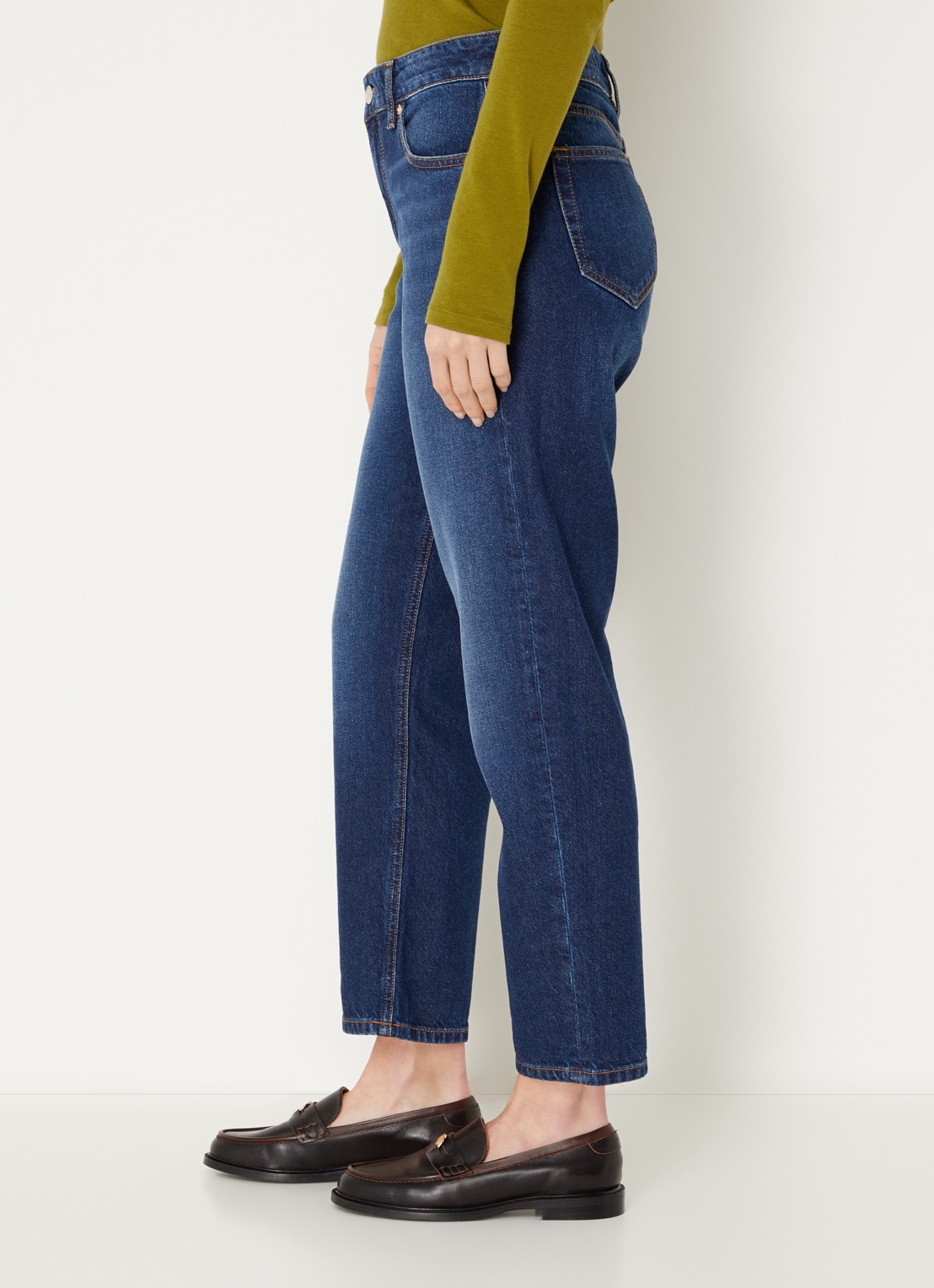 Benetton High waist cropped straight leg jeans met medium wassing - detail 3 indigo