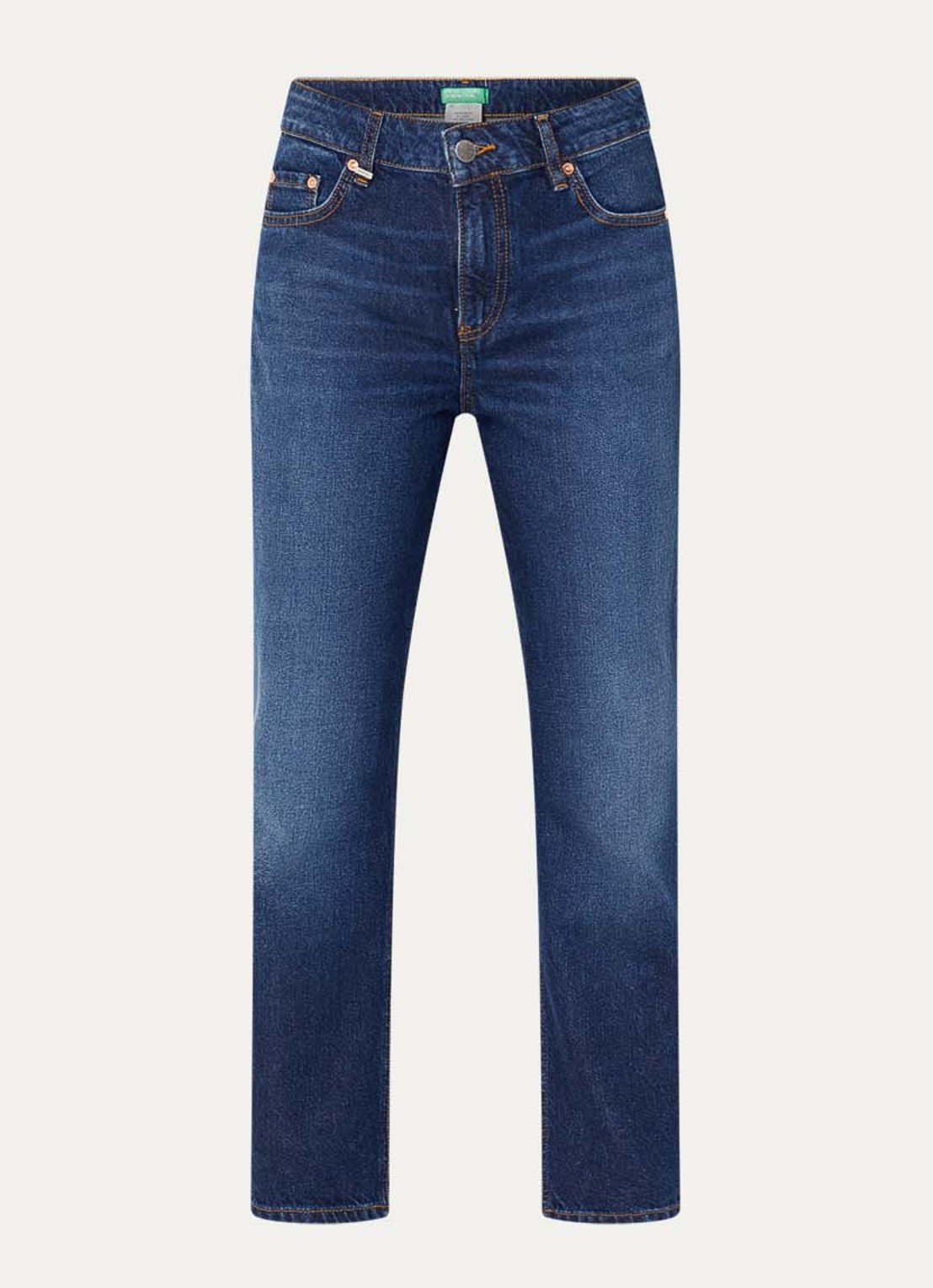 Benetton High waist cropped straight leg jeans met medium wassing - voorkant 4 indigo