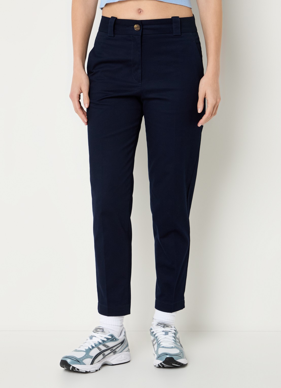 Benetton High waist cropped tapered fit pantalon met steekzakken - detail 4 donkerblauw
