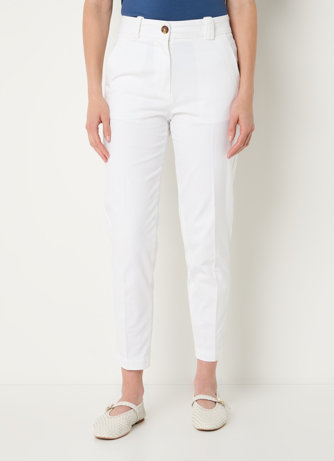 Benetton High waist cropped tapered fit pantalon met steekzakken - detail 4 wit